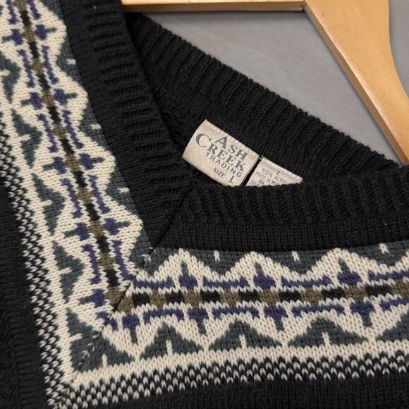 Vintage Ash Creek Chunky Aztec V Neck Sweater Large - Picture 3 of 5